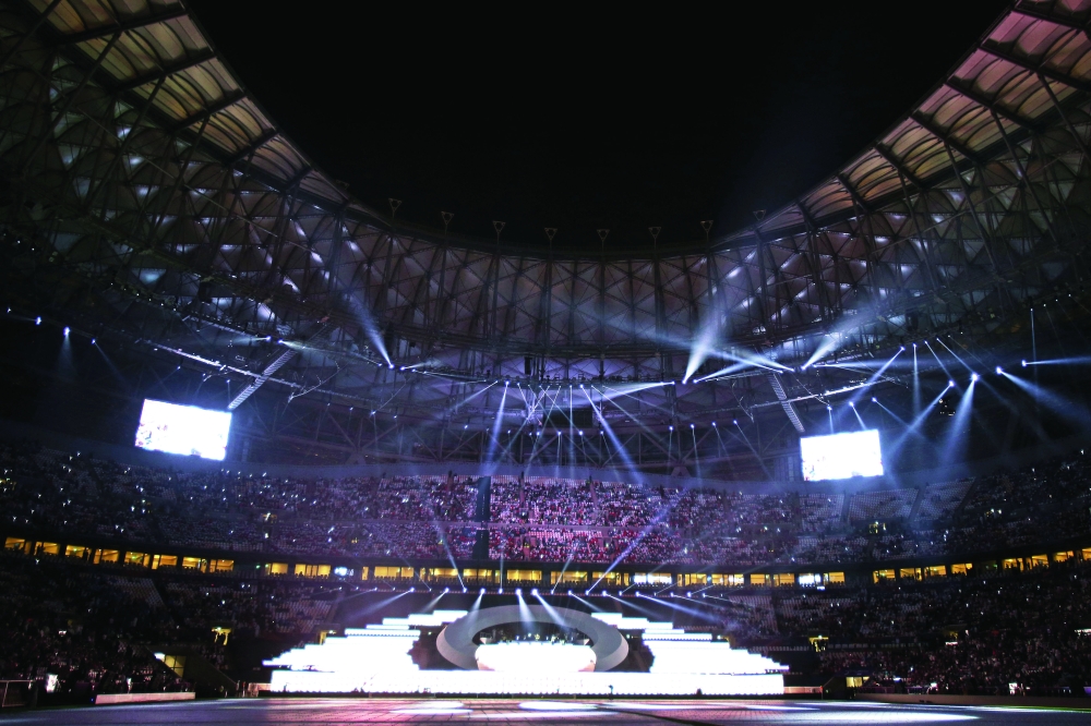 A general view of the opening ceremony ahead of the Lusail Super Cup football match between Saudi Arabia's Al Hilal and Egypt's Zamalek at the Lusail Stadium on the outskirts of Qatar's capital Doha on September 9, 2022.  (Photo by Mustafa ABUMUNES / AFP)