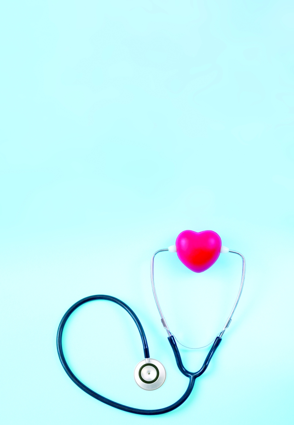 Stethoscope,And,Red,Heart,Overhead,On,Light,Blue,Backgroung,With