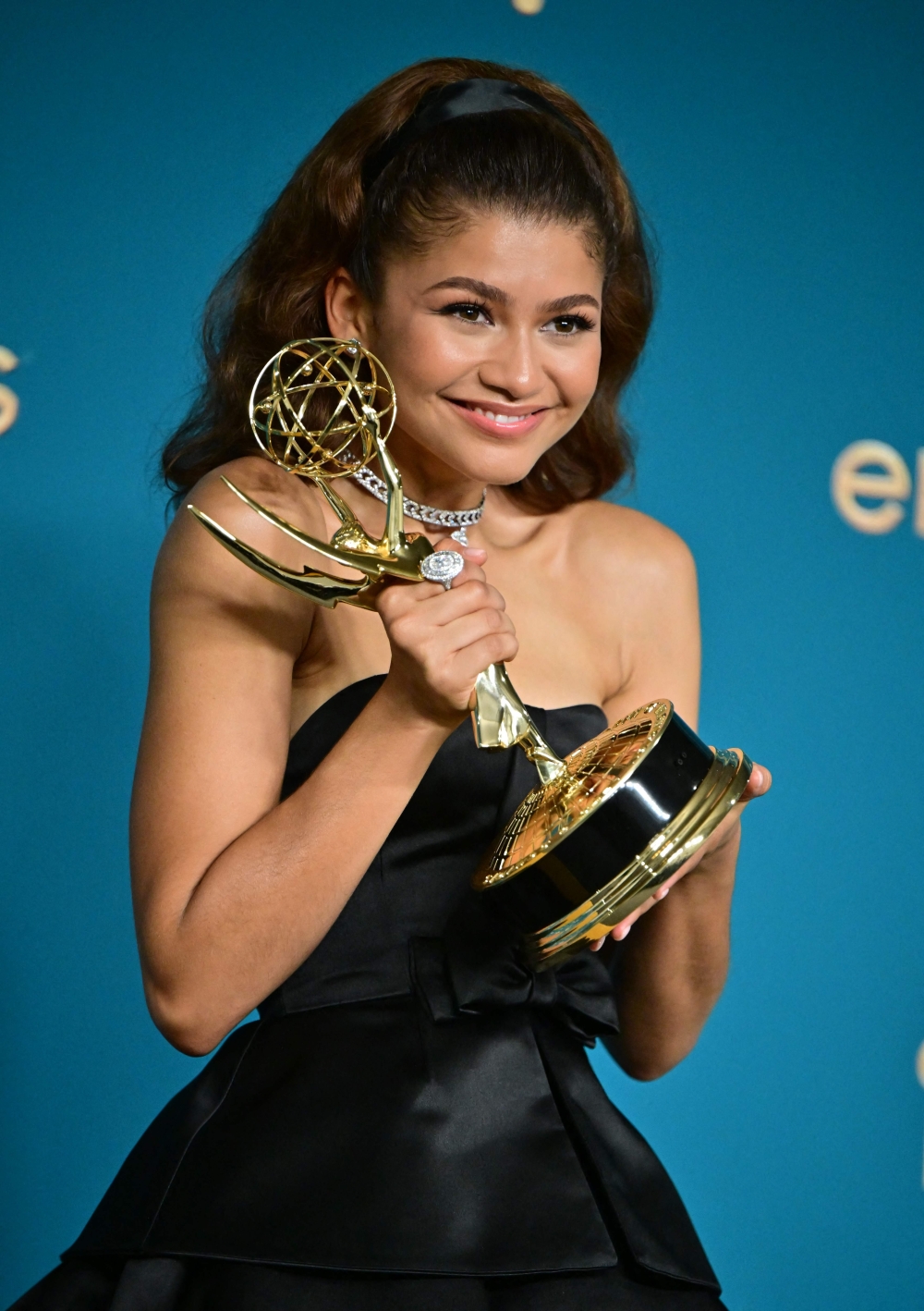 US actress Zendaya poses with the Emmy for Outstanding Lead Actress In A Drama Series for "Euphoria"
