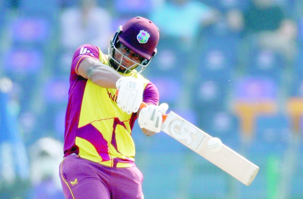 West Indies' Evin Lewis in action.-- REUTERS