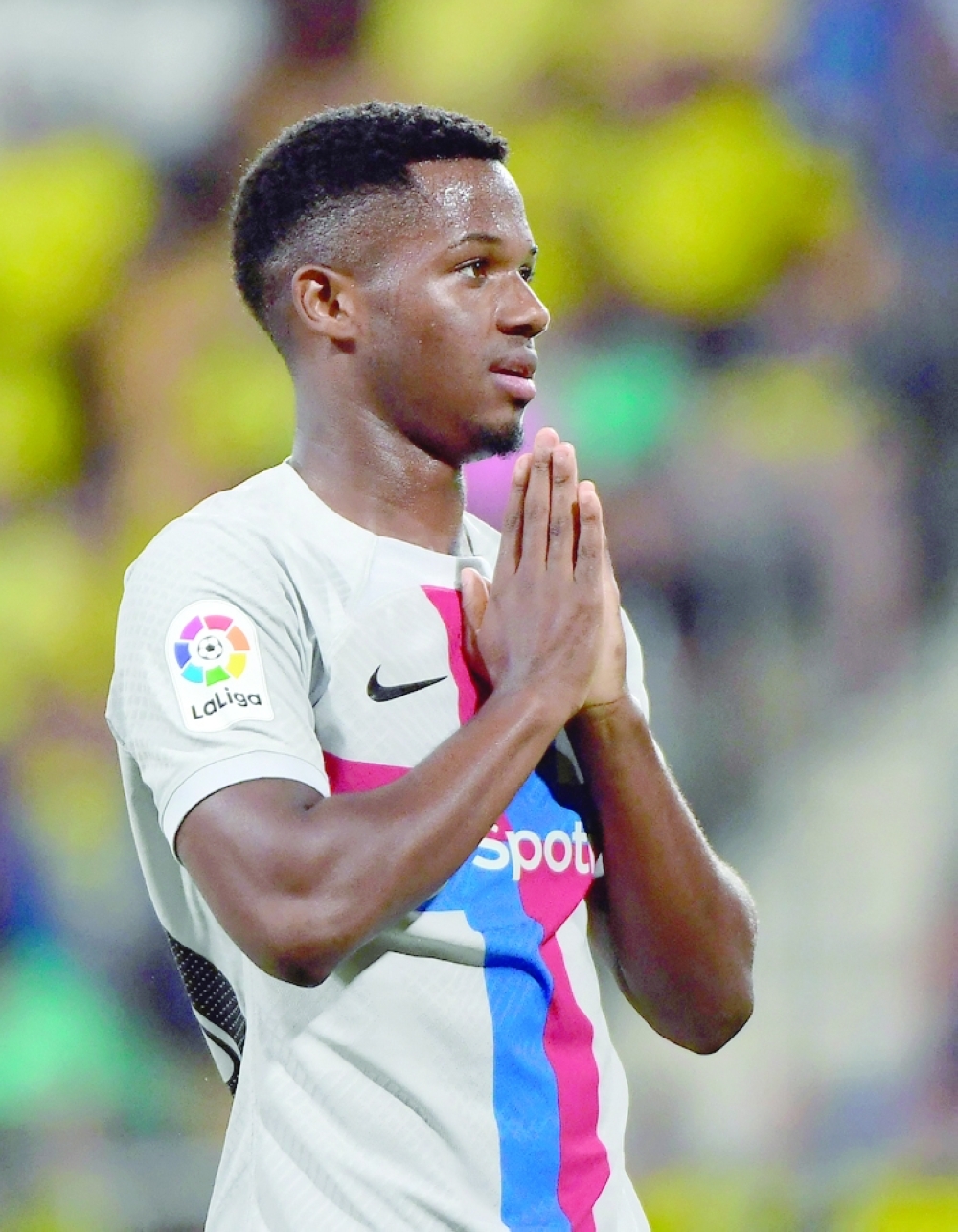 Barcelona's Spanish midfielder Ansu Fati celebrates after scoring his team's third goal during the Spanish league football match between Cadiz CF and FC Barcelona at the Nuevo Mirandilla stadium in Cadiz, on September 10, 2022.
 (Photo by CRISTINA QUICLER / AFP)

