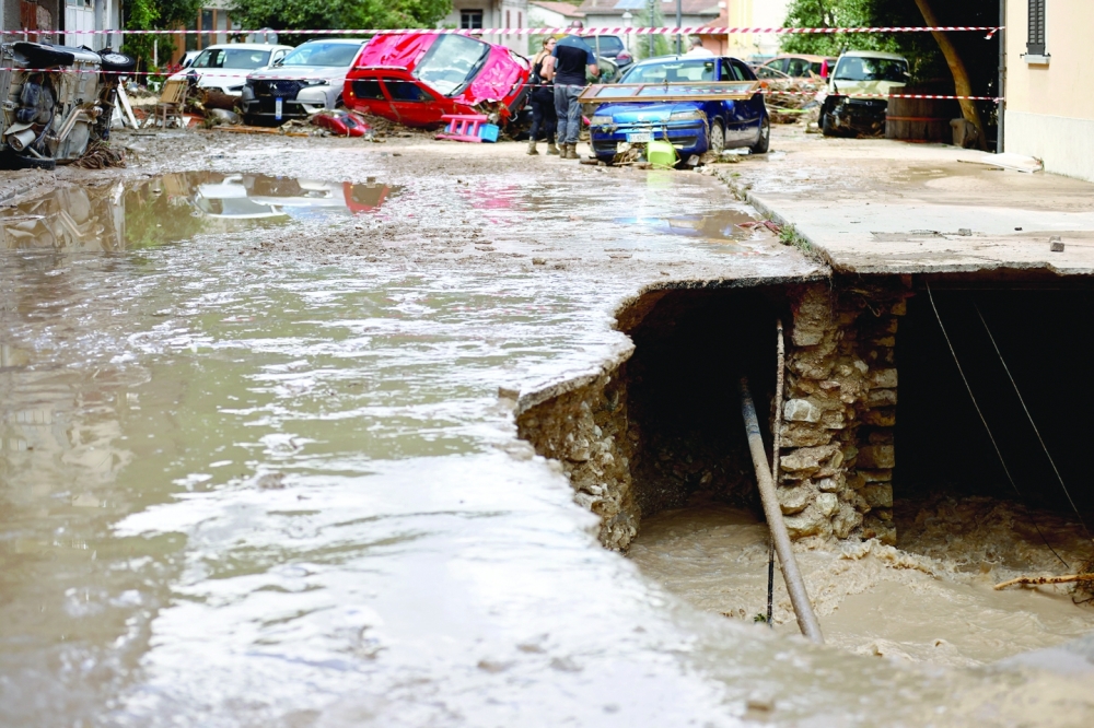 A general view of a chasm after heavy rains and deadly floods hit the central Italian region of Marche, in Cantiano, Italy. - Reuters 