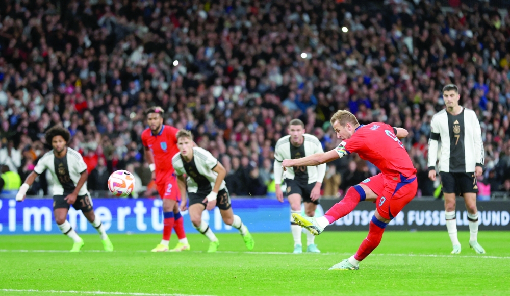 Soccer Football - UEFA Nations League - Group C - England v Germany - Wembley Stadium, London, Britain - September 26, 2022 England's Harry Kane scores their third goal from the penalty spot Action Images via Reuters/Carl Recine
