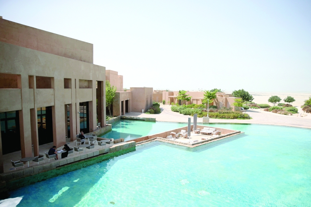 (FILES) In this file photo taken on March 14, 2022, guests take their seats at the Zulal Wellness Resort the northern Qatari city of Ruwais, 100 km from Doha,  which will serve as the base camp for the Germany national team.  (Photo by Mustafa abumunes / AFP)

