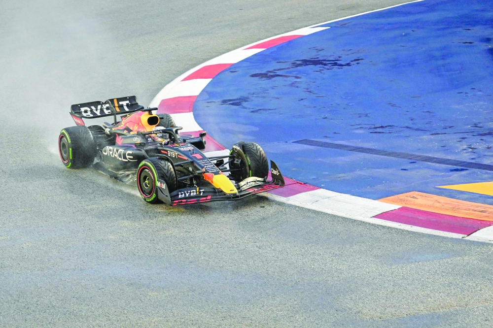 Red Bull Racing's Dutch driver Max Verstappen drives during a practice session ahead of the Formula One Singapore Grand Prix night race at the Marina Bay Street Circuit in Singapore on Saturday. — AFP

