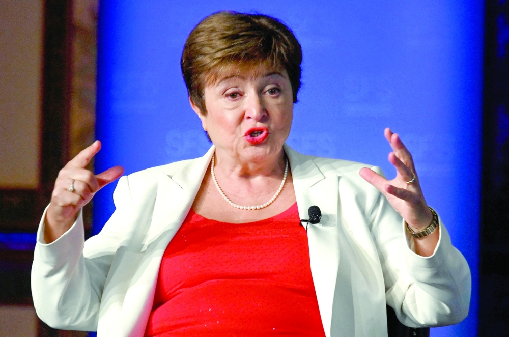 Kristalina Georgieva discusses the global economy and policy priorities ahead of the 2022 Annual Meetings at Georgetown University's School of Foreign Service in Washington on Thursday. — AFP