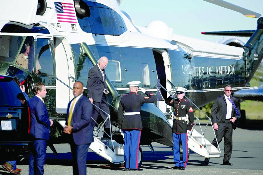 US President Joe Biden steps off Marine One upon arrival in Wall Township, New Jersey. -- AFP
