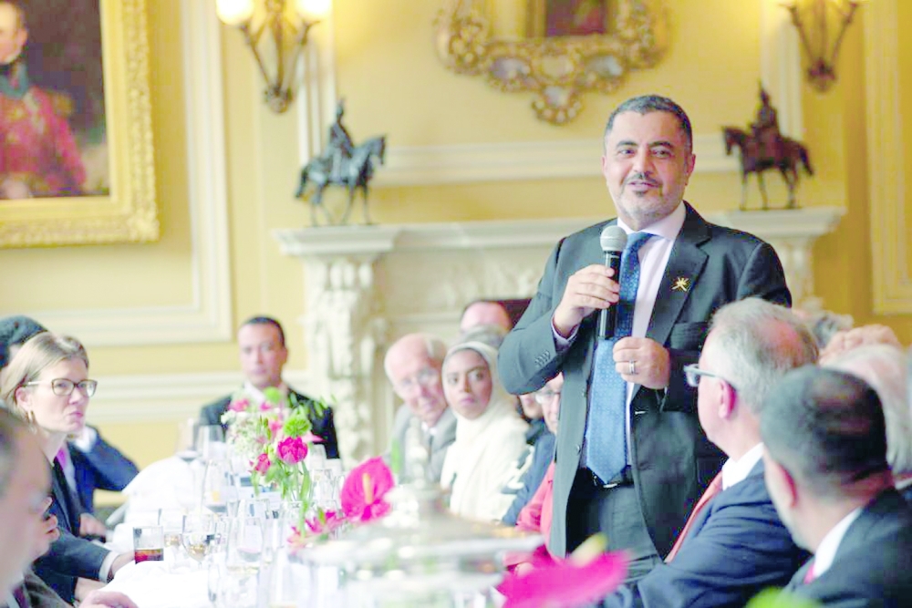 Eng Said bin Hamood al Maawali, Minister of Transport, Communications and Information Technology, speaks at AOS in London on Saturday.
