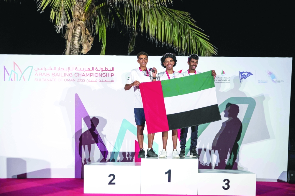 Top three winners of ILCA 4 الفائزون المراكز الثلاثة الأولى في فئة الإلكا 4