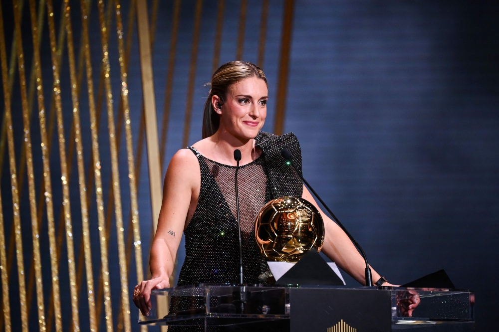 FC Barcelona's Spanish midfielder Alexia Putellas receives her second Woman Ballon d'Or award 
