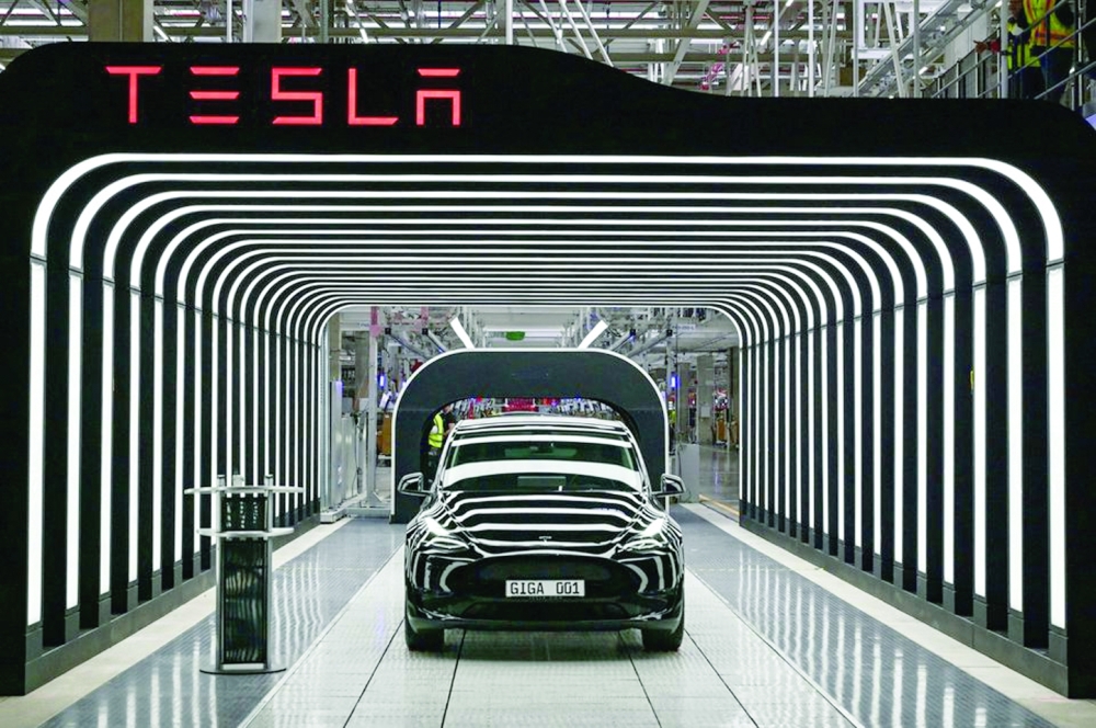 Model Y car is pictured during the opening ceremony of the new Tesla Gigafactory for electric cars in Gruenheide, Germany. -- Reuters