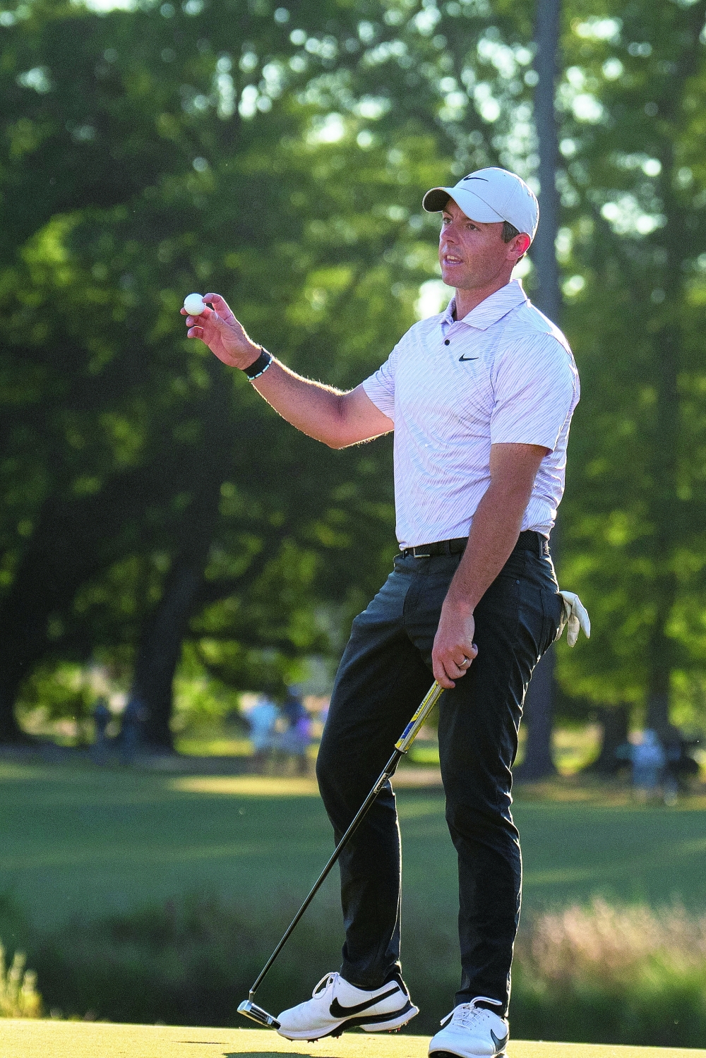 Oct 23, 2022; Ridgeland, South Carolina, USA; Rory McIlroy acknowledges the fans after winning the final round of THE CJ CUP in South Carolina golf tournament. Mandatory Credit: David Yeazell-USA TODAY Sports
