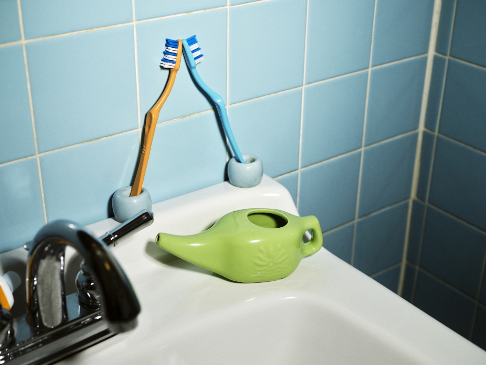 A neti pot for nasal irrigation, one of the possible cold and flu solutions at home, in New York, Oct. 16, 2022. (Molly Matalon/The New York Times)