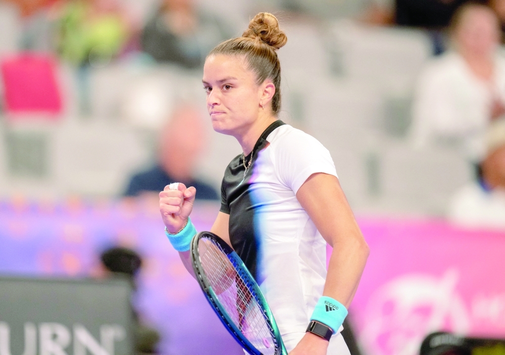 Maria Sakkari (GRE) reacts at the WTA Finals at Dickies Arena. -- USA Today Sports