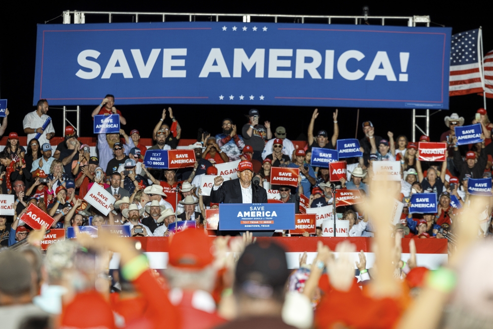 Former President Donald Trump speaks at a campaign rally in Robstown, Texas.



