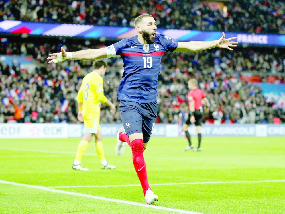 France's Karim Benzema celebrates scoring their fourth goal REUTERS/Gonzalo Fuentes/File Photo