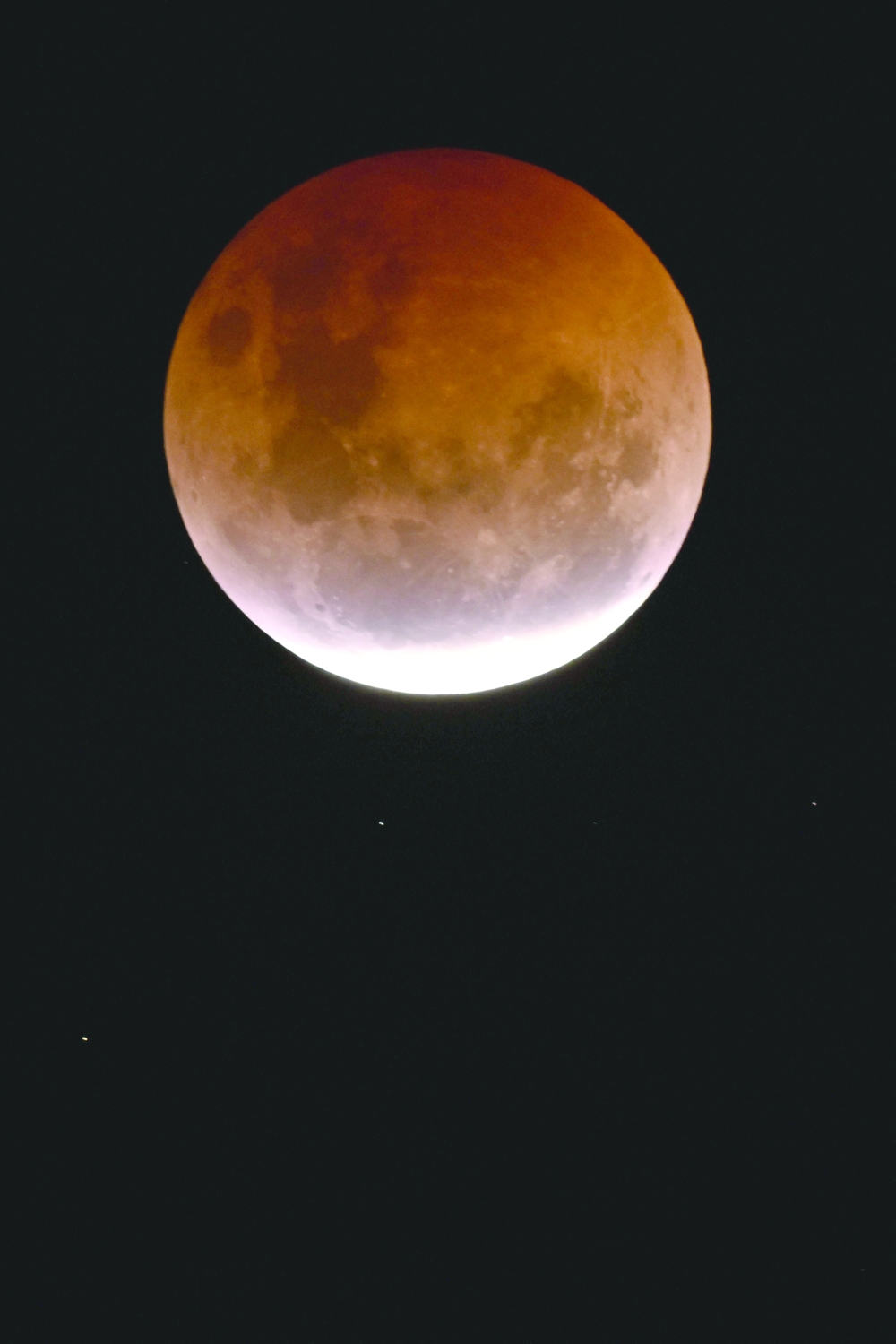 The blood moon is seen during a total lunar eclipse in Fish Creek, some 230 km southeast of Melbourne, Australia, on Tuesday. -- AFP