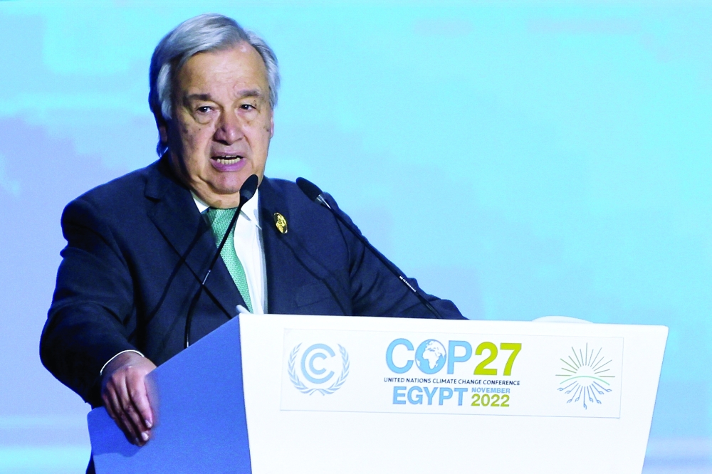 Secretary-General of the United Nations Antonio Guterres speaks during the COP27 climate summit in Sharm el-Sheikh. 