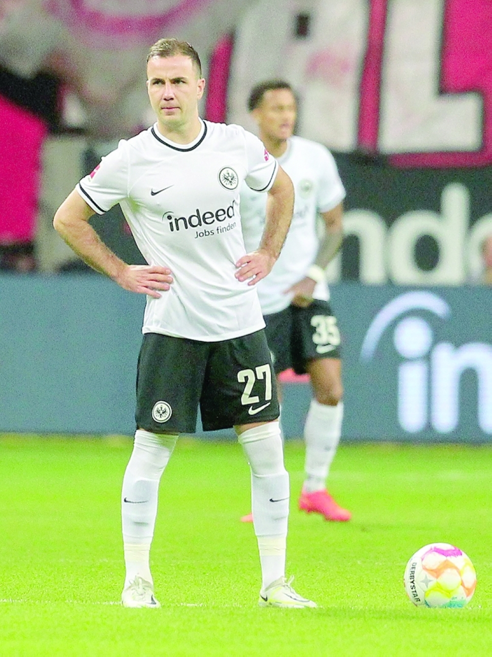 Frankfurt's German midfielder Mario Goetze looks on during the German first division Bundesliga football match between Eintracht Frankfurt and TSG 1899 Hoffenheim in Frankfurt am Main, western Germany, on November 9, 2022. 