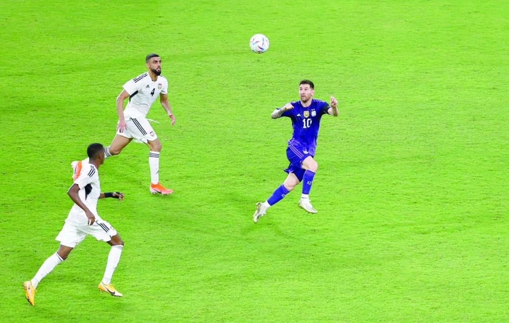 Soccer Football - International Friendly - United Arab Emirates v Argentina - Mohammed bin Zayed Stadium, Abu Dhabi, United Arab Emirates - November 16, 2022 Argentina's Lionel Messi in action before he scores their fourth goal REUTERS/Rula Rouhana
