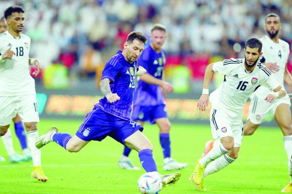 Soccer Football - International Friendly - United Arab Emirates v Argentina - Mohammed bin Zayed Stadium, Abu Dhabi, United Arab Emirates - November 16, 2022 Argentina's Lionel Messi scores their fourth goal REUTERS/Amr Alfiky
