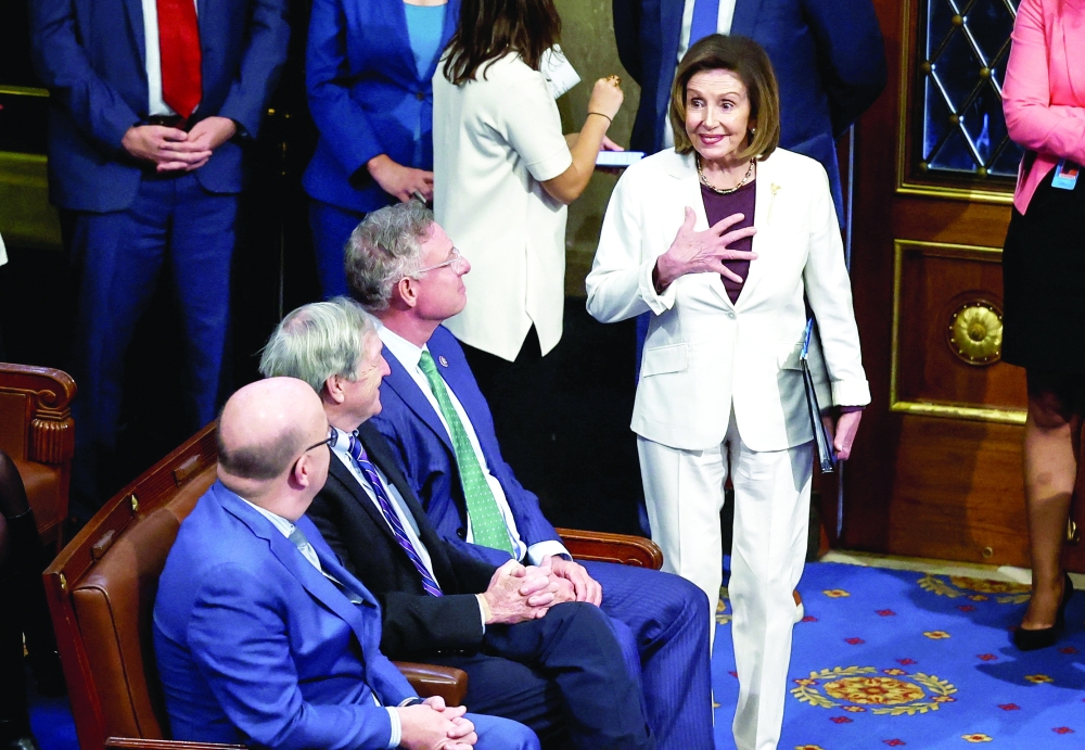 US House Speaker Nancy Pelosi arrives in House chamber prior to announcing that she will remain in Congress but will not run for re-election as Speaker nor Democratic leadership. -- Reuters
