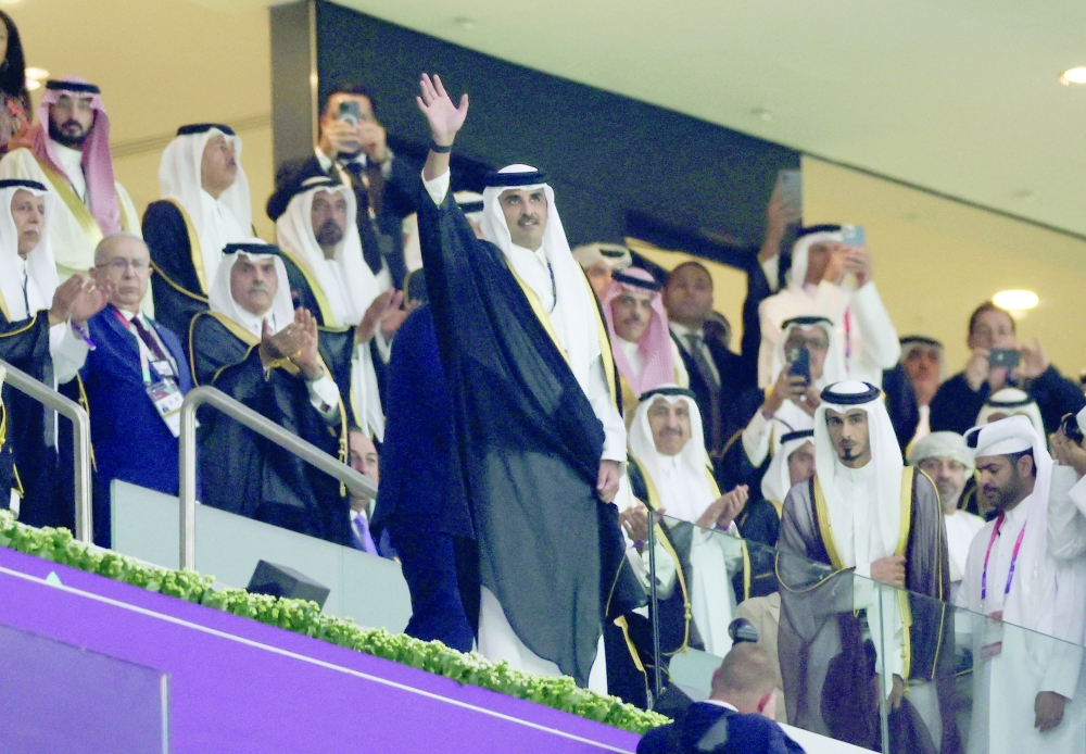 Emir of Qatar Shaikh Tamim bin Hamad al Thani is seen ahead of the match.