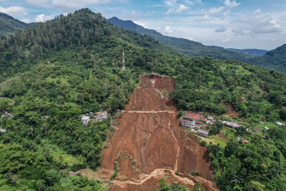 An aerial view of an area affected by landslides following earthquake hit in Cianjur, West Java province, Indonesia, November 22, 2022, in this photo taken by Antara Foto.