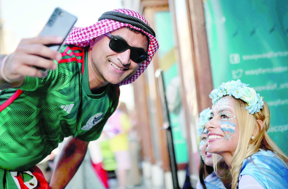Argentinian supporters are pictured at the Souq Waqif marketplace in Doha. — AFP