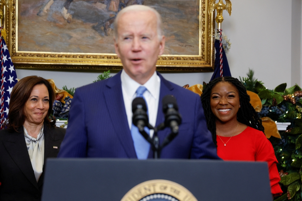 US President Joe Biden speaks to reporters about the release of WNBA basketball star Brittney Griner by Russia, in the Roosevelt Room at the White House in Washington, on Thursday. - Reuters
