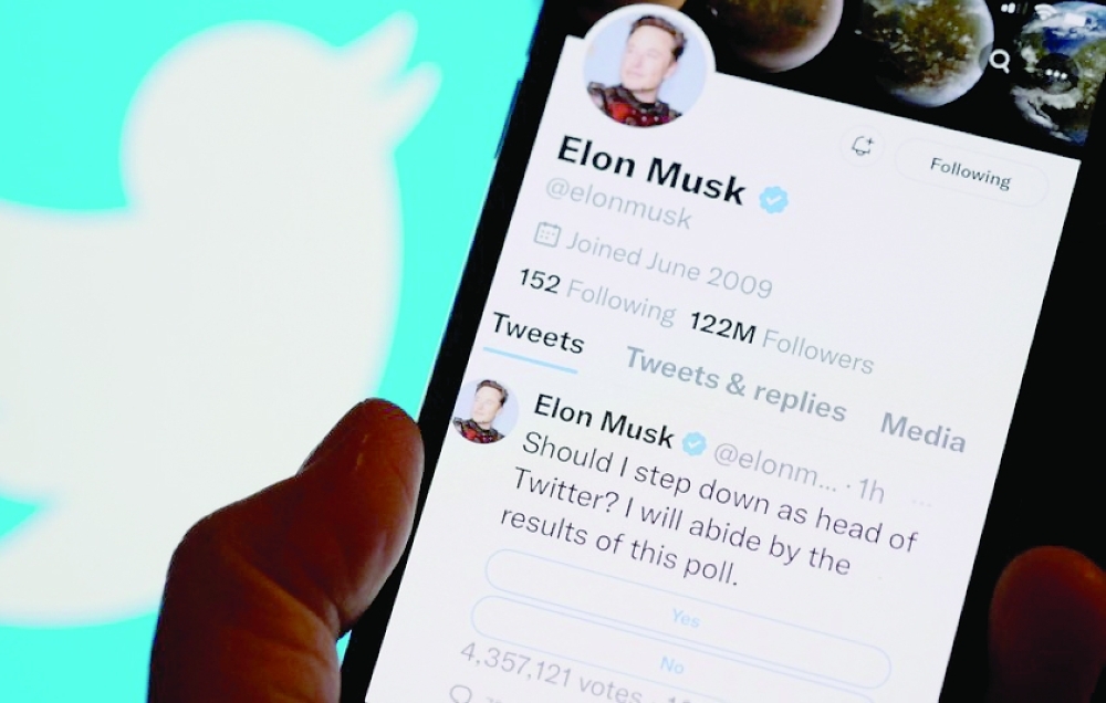 Elon Musk's Twitter account is seen in this image. — Reuters