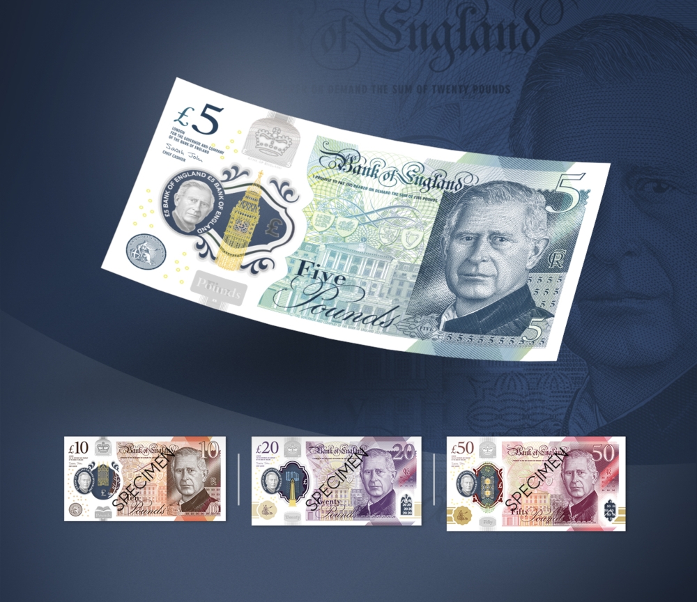 An image provided by the Bank of England shows the new bank notes showing King Charles III. (The Bank of England via The New York Times)