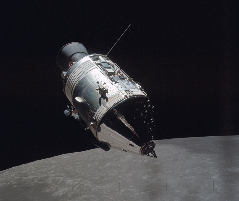 The Apollo 17 command and service module in orbit around the moon on Dec. 14, 1972.  (NASA via The New York Times)