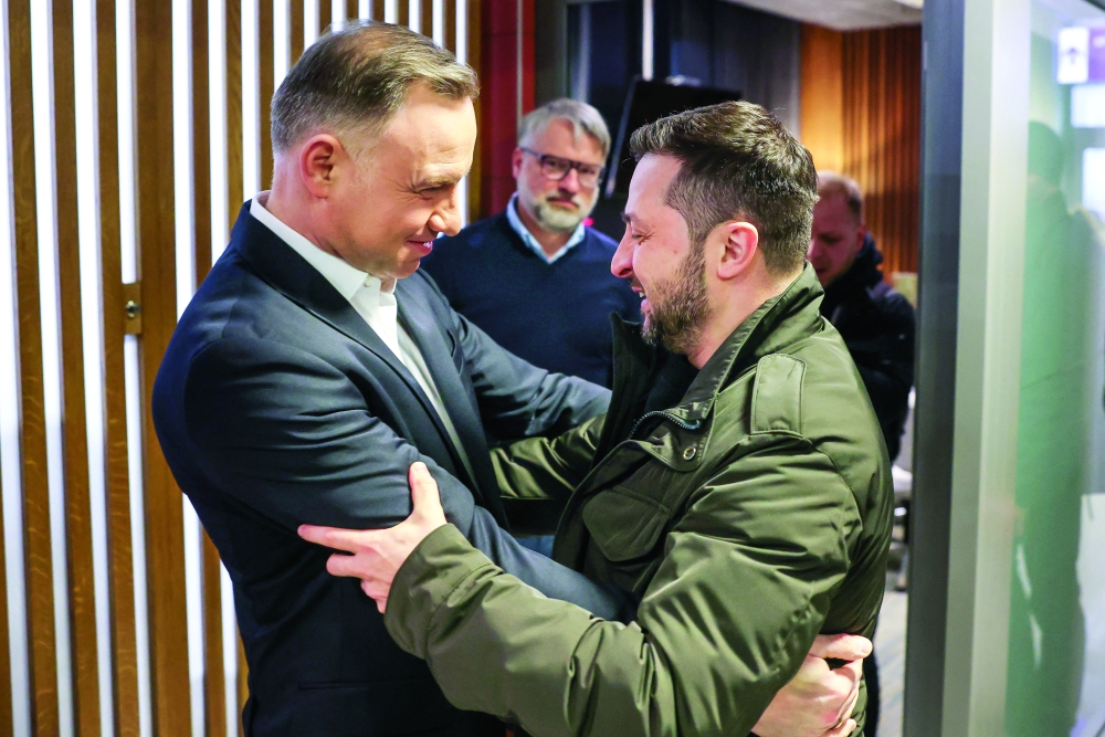 Ukrainian President Volodymyr Zelenskiy and Polish President Andrzej Duda meet after Zelenskiy's visit to Washington, at Rzeszow-Jasionka Airport, Poland. - Reuters

