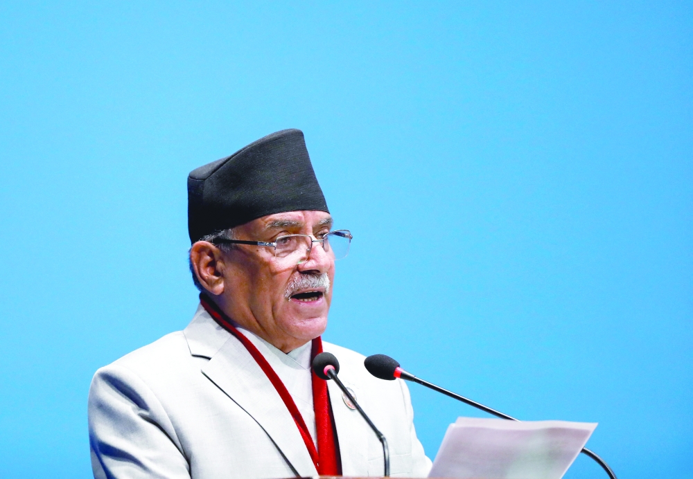 Nepal's Prime Minister Pushpa Kamal Dahal, also known as Prachanda, delivers a speech before a confidence vote at the parliament in Kathmandu, Nepal January 10, 2023. REUTERS/Navesh Chitrakar