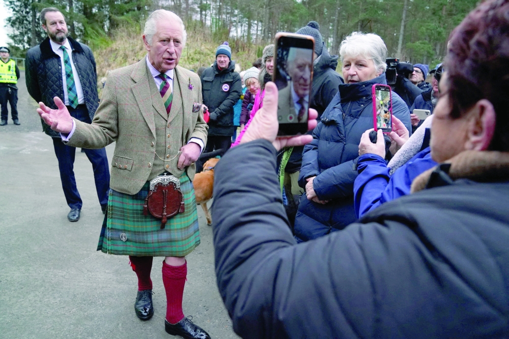 Britain's King Charles III visits Aboyne and Mid Deeside Community Shed to meet with local hardship support groups and tour the new facilities. -- Reuters
