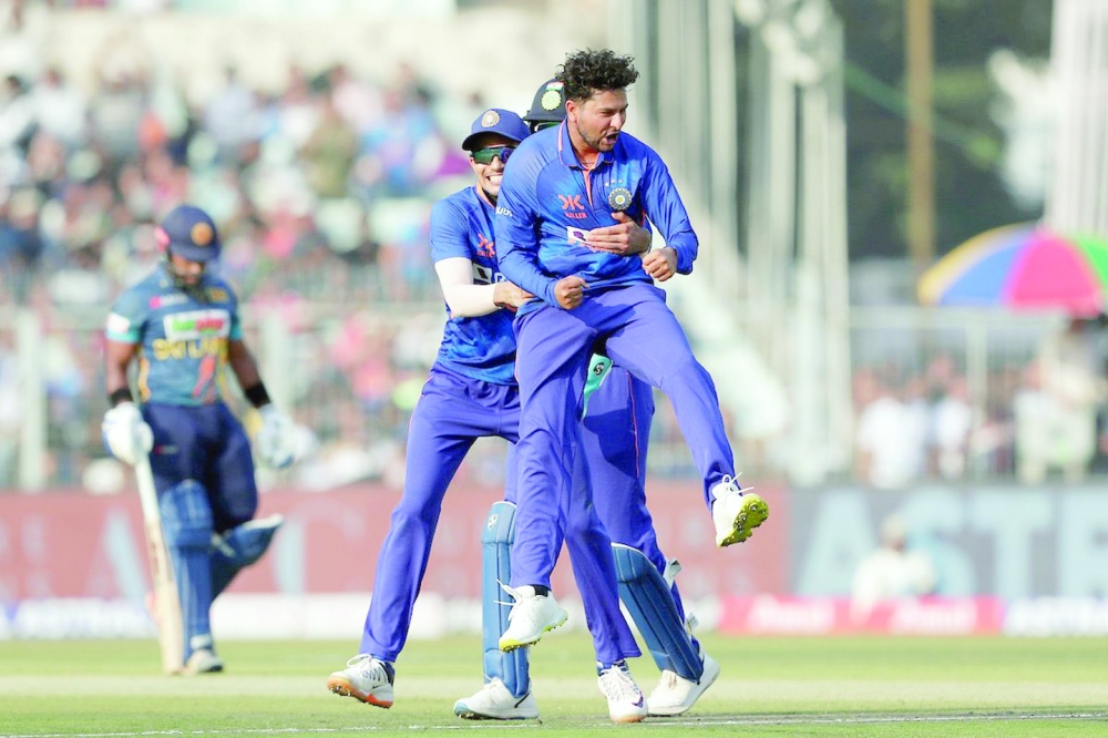 Kuldeep struck twice in two overs, including captain and previous match centurion Dasun Shanaka, bowled for two.