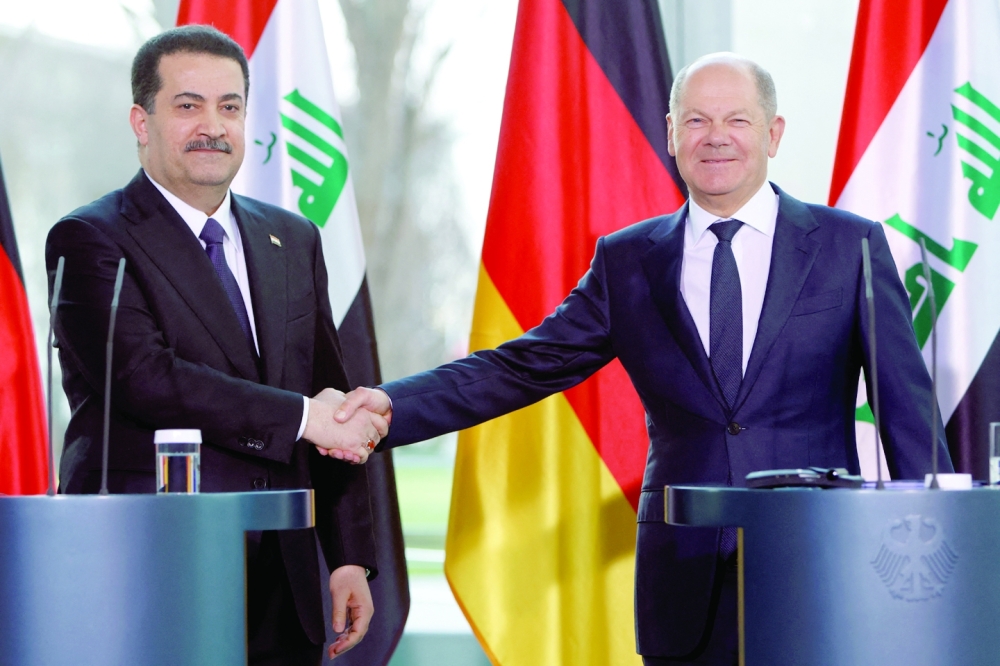 German Chancellor Olaf Scholz and Iraqi Prime Minister Mohammed Shia al Sudani during a news conference at the Federal Chancellery in Berlin. - Reuters

