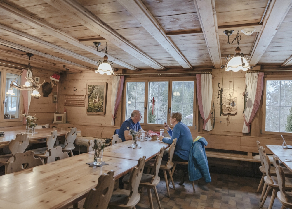 Lunchtime at Herrenboden, a rustic lodge in Sattel, Switzerland, that the owners turned into a year-round destination, catering to hikers in warmer months, Jan. 11, 2023. (Andrea Mantovani/The New York Times)