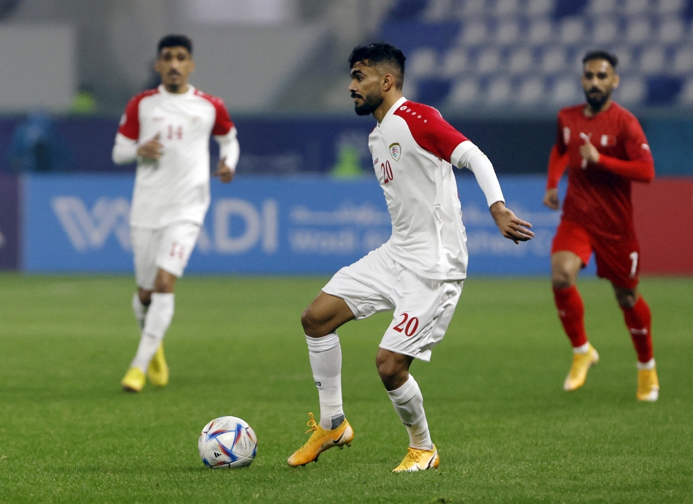 Soccer Football - Arabian Gulf Cup25 - Semi Final - Bahrain v Oman - Al-Minaa Olympic Stadium, Basra, Iraq - January 16, 2023 Oman's Salaah Al Yahyaei in action REUTERS/Alaa Al-Marjani