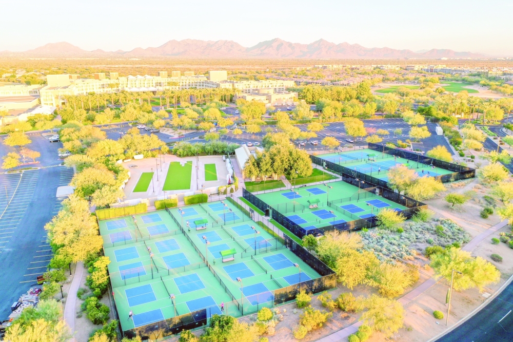 The JW Marriott Desert Ridge Resort & Spa in Phoenix has opened multiple lighted courts, including a stadium court with seating for 400. (Marriott International via The New York Times)