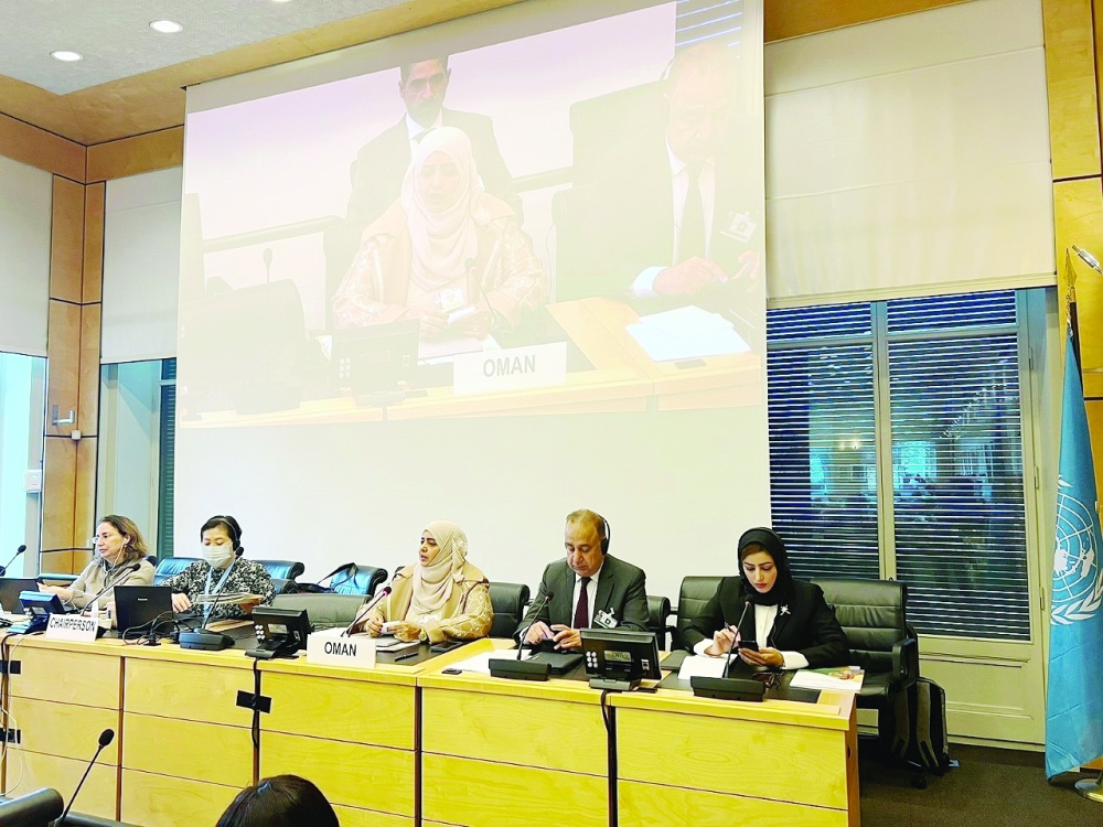 Dr Laila bint Ahmed al Najar, Minister of Social Development, speaks at the 92nd session of the Committee on the Rights of the Child, at the United Nations (UN) headquarters in Geneva.