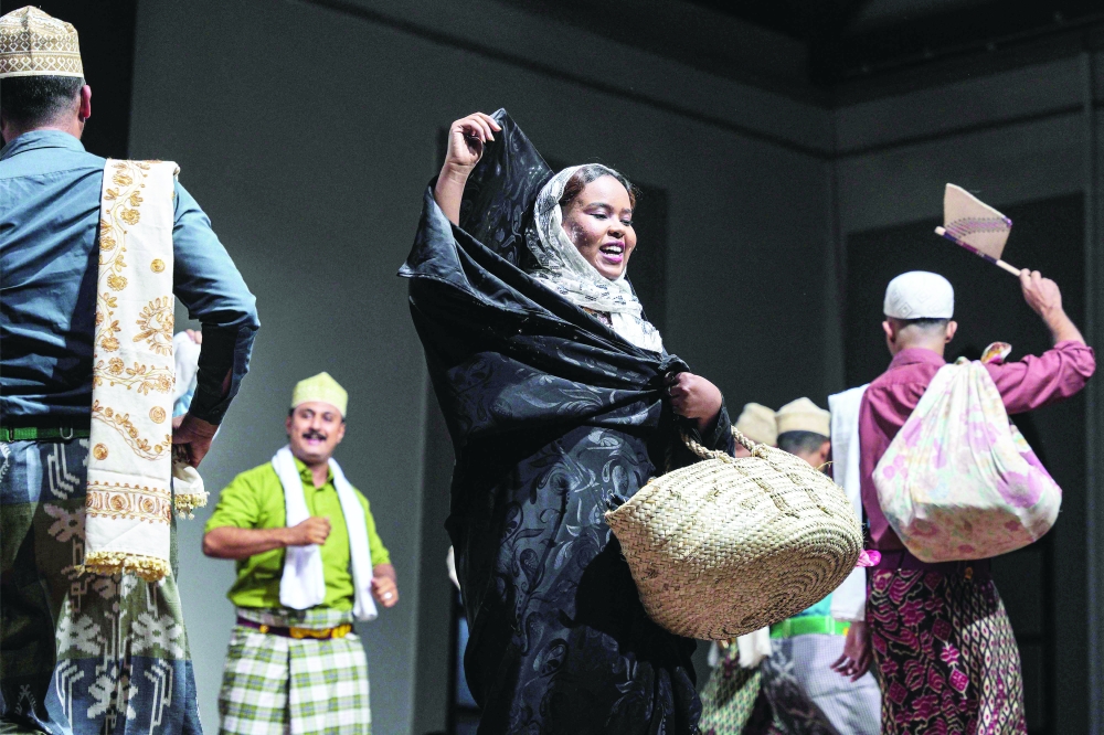 Actors perform in a production of William Shakespeare's Hamlet in the southern city of Aden. - AFP