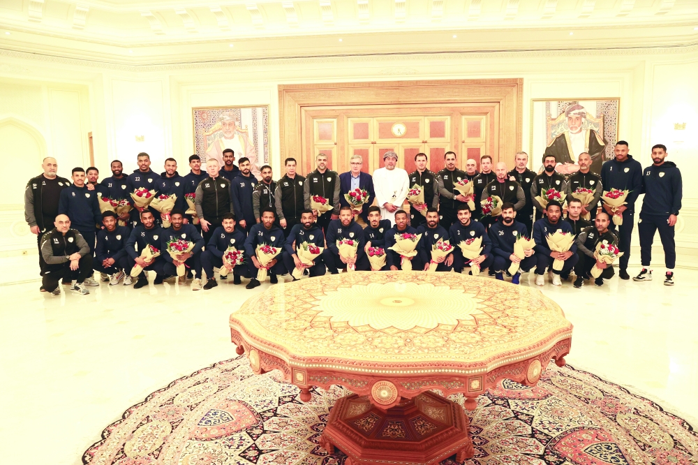 Oman team during reception at Muscat International Airport. -- ONA