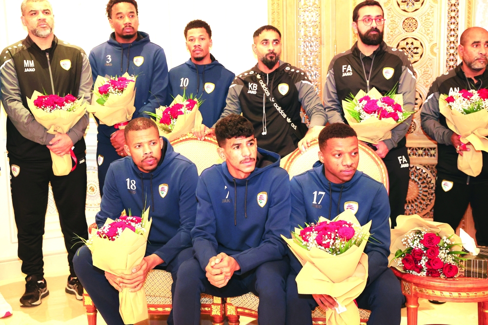 Oman team during reception at Muscat International Airport. -- ONA
