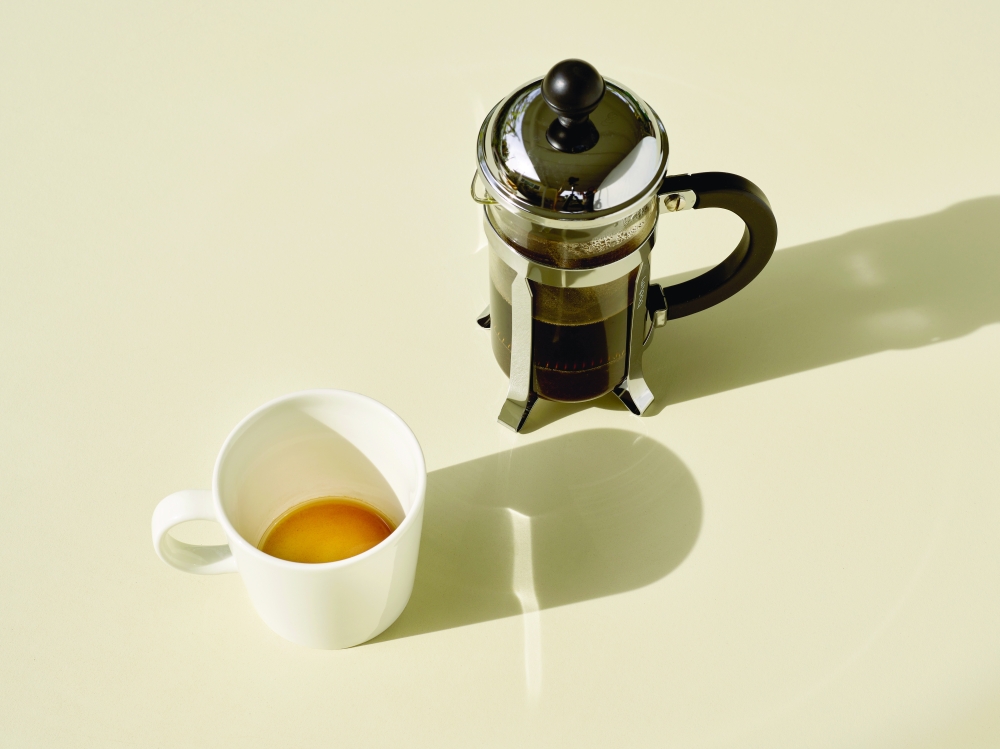  A French press and coffee mug in Palm Springs, Calif. on Jan. 14, 2023. (Joyce Lee/The New York Times)