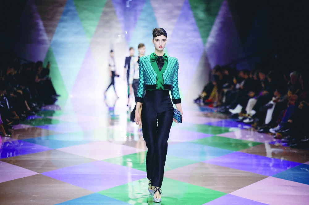 A model presents a creation by designer Giorgio Armani as part of his Haute Couture Spring/Summer 2023 collection show for fashion house Giorgio Armani Prive in Paris, France, January 24, 2023. REUTERS/Sarah Meyssonnier
