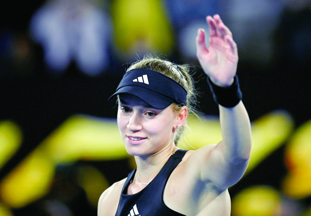 Tennis - Australian Open - Melbourne Park, Melbourne, Australia - January 26, 2023 Kazakhstan’s Elena Rybakina celebrates winning her semifinal match against Belarus’ Victoria Azarenka REUTERS/Jaimi Joy