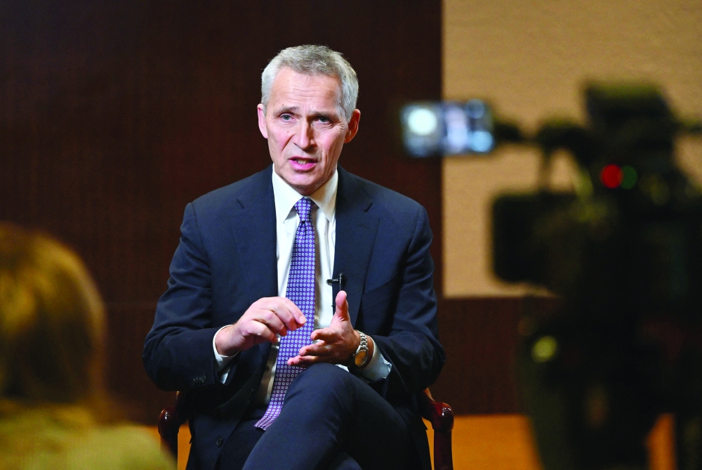 Nato Secretary-General Jens Stoltenberg speaks during an interview at a hotel in Seoul on Monday. -- AFP
