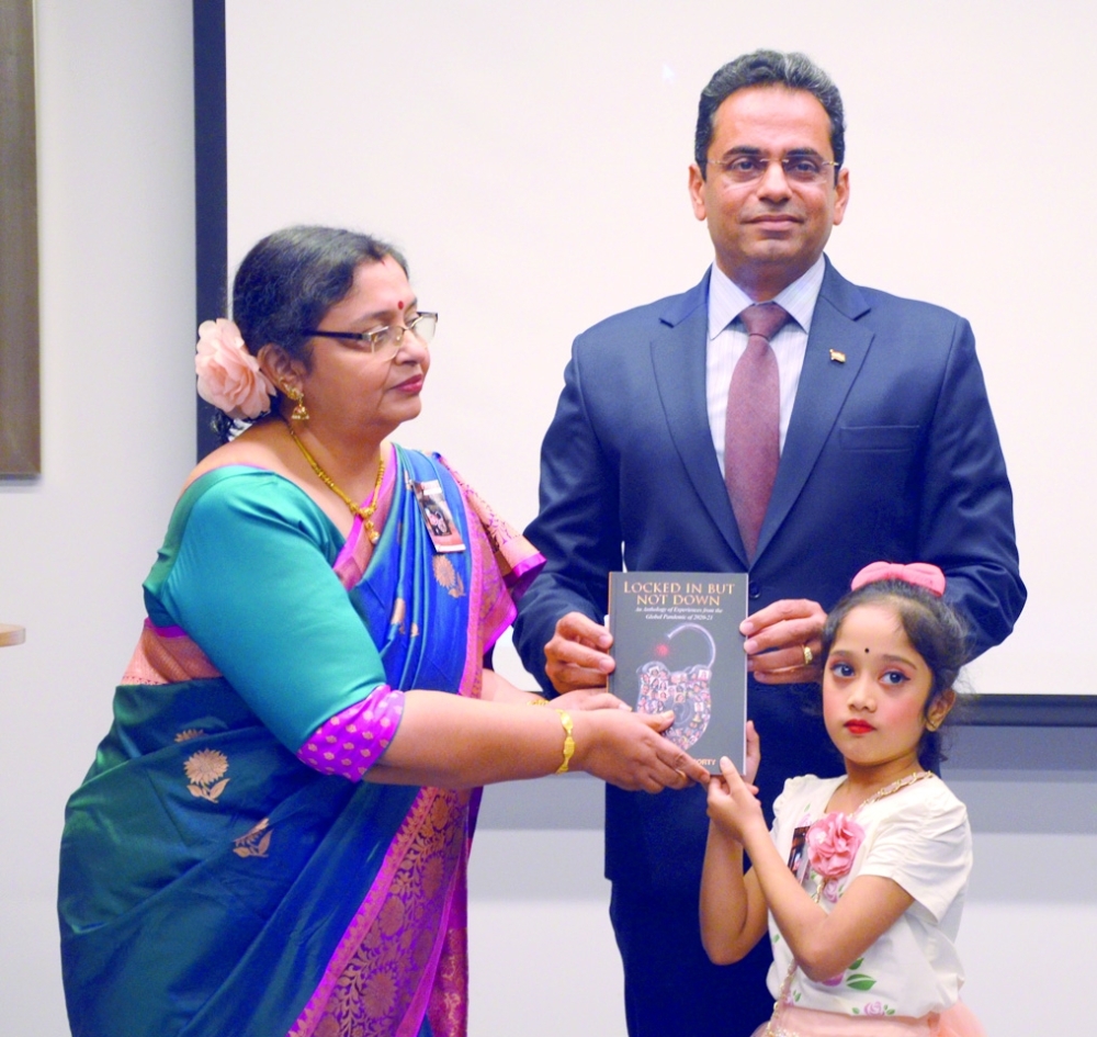 Amit Narang, Ambassador of India to Oman, released the book ‘Locked in but not Down’ by Samita Chakraborty.